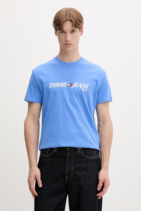 Tommy Jeans T-shirt męski bawełniany niebieski DM0DM22548