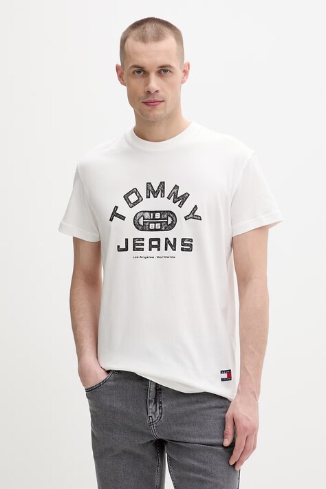 Tommy Jeans t-shirt męski bawełniany beżowy DM0DM22551