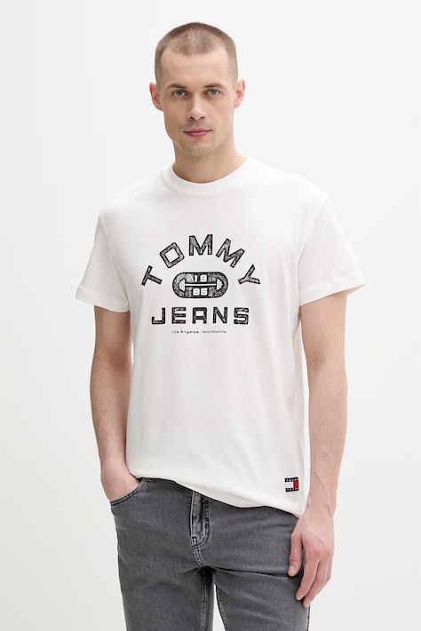 Tommy Jeans t-shirt męski bawełniany beżowy DM0DM22551