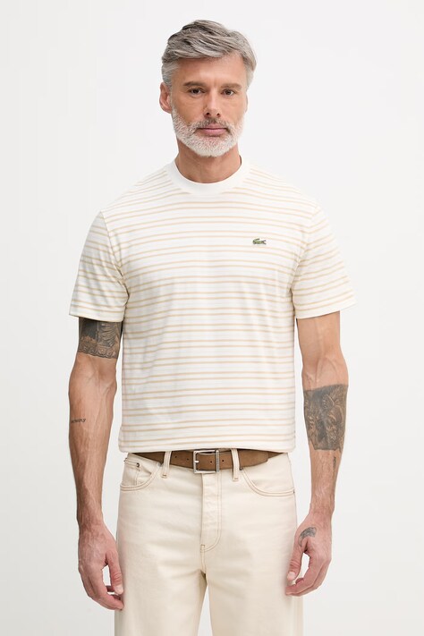 Lacoste t-shirt męski bawełniany beżowy TH0874