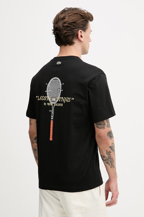 Lacoste t-shirt męski bawełniany czarny TH1425