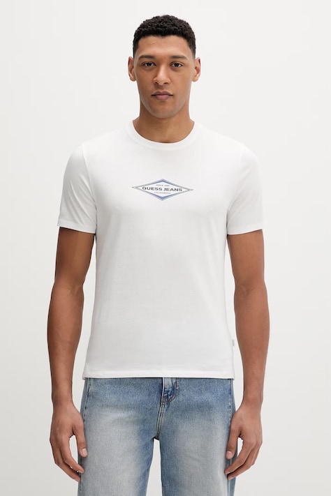 Guess Jeans t-shirt bawełniany męski kolor biały z nadrukiem M6GIB4 K8HM0