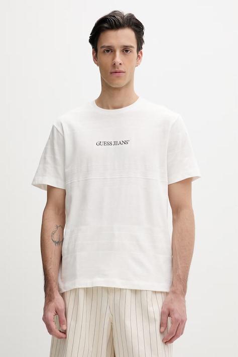 Guess Jeans t-shirt basic męski bawełniany beżowy M6GIZ3 KE942