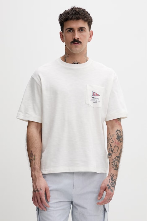 Guess Jeans t-shirt męski bawełniany beżowy M6GI00 KE731