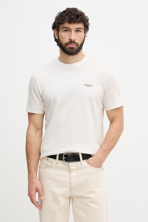 BOSS tričko pánske s prímesou ľanu BOSS X ASTON MARTIN béžové 50558830