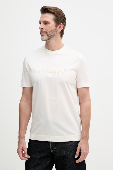 BOSS t-shirt męski bawełniany BOSS X ASTON MARTIN beżowy 50559765