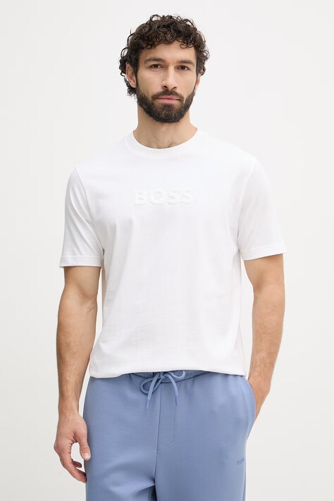 BOSS Green t-shirt męski bawełniany biały 50559361