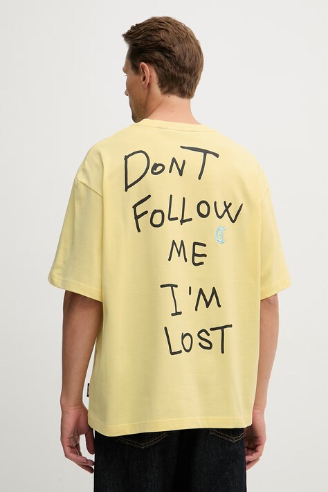 Just Cavalli t-shirt bawełniany męski kolor żółty z nadrukiem 80OAHE26 CJ118