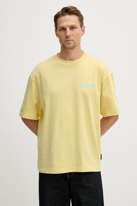 Just Cavalli t-shirt bawełniany męski kolor żółty z nadrukiem 80OAHE26 CJ118