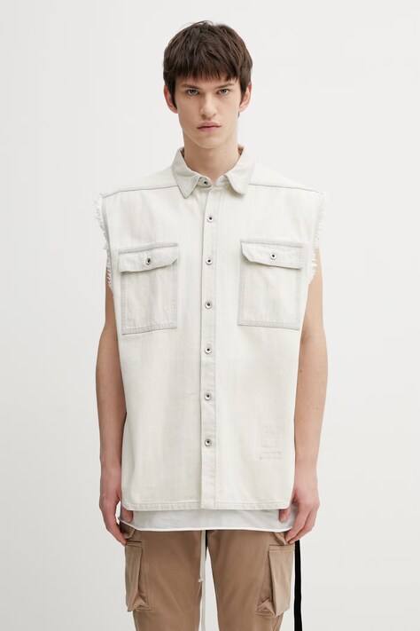 Rick Owens DRKSHDW kamizelka jeansowa Tommy Jumbo kolor beżowy przejściowy DU01F4764.DMW