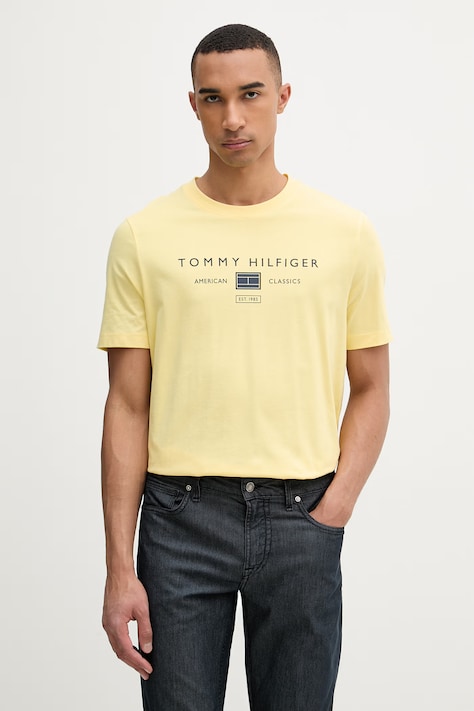 Tommy Hilfiger tričko pánske bavlnené žlté MW0MW42365