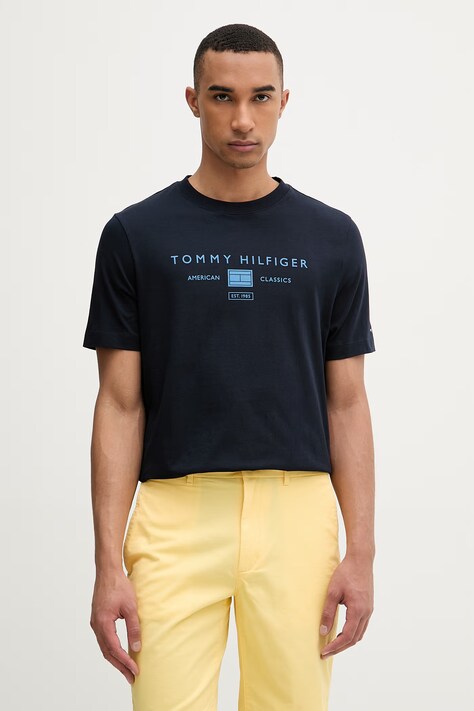 Tommy Hilfiger majica za muškarce od pamuka mornarsko plava MW0MW42365