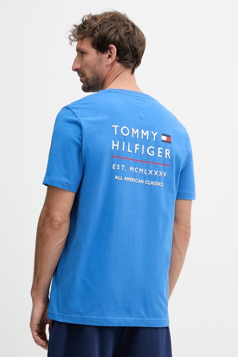 Tommy Hilfiger T-shirt męski bawełniany niebieski MW0MW42370