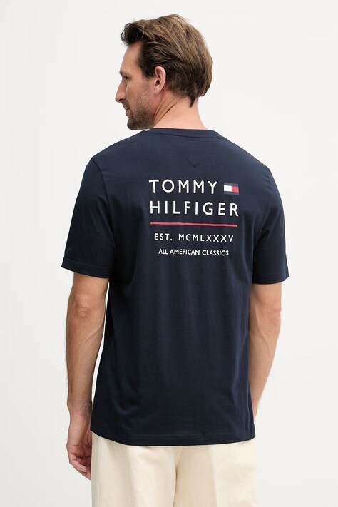 Tommy Hilfiger tričko pánské bavlněné námořnické modré MW0MW42370