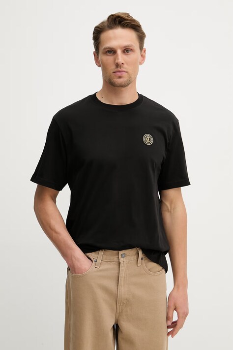 Just Cavalli t-shirt bawełniany męski kolor czarny z aplikacją 80OAHT27 CJ500