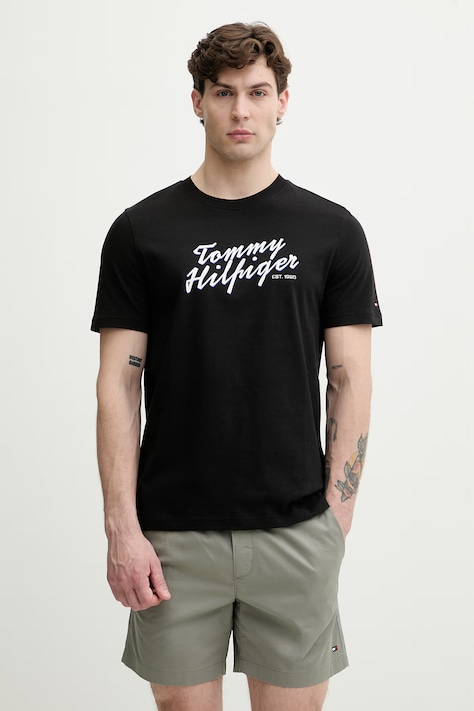 Tommy Hilfiger t-shirt ανδρικό βαμβακερό μαύρο MW0MW42385