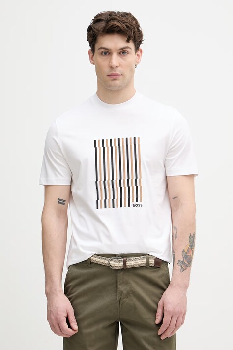 BOSS T-shirt ανδρικό βαμβακερό Thompson 41 λευκό 50560466
