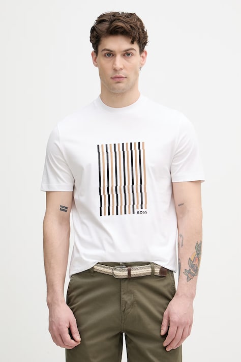 BOSS T-shirt ανδρικό βαμβακερό Thompson 41 λευκό 50560466