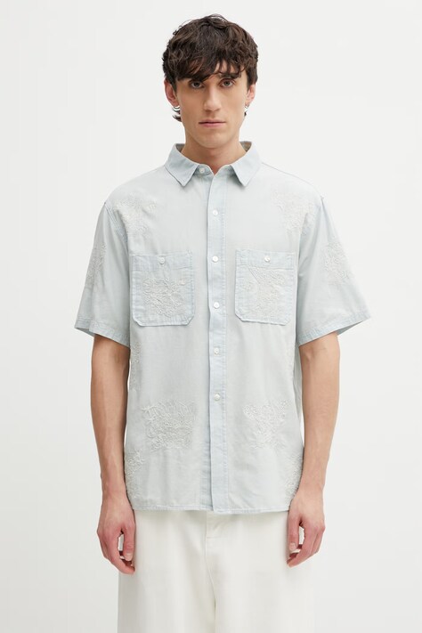 Kenzo Shirt SC koszula bawełniana męska niebieska FG55DC1047F0