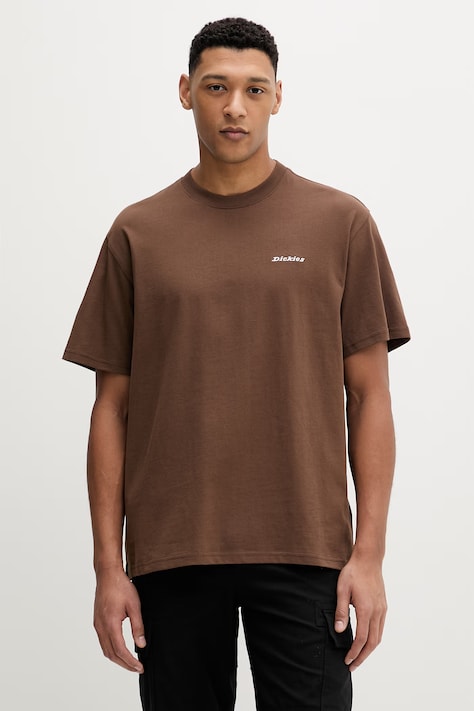 Dickies t-shirt bawełniany męski kolor brązowy z aplikacją DK0A89EN0TB1