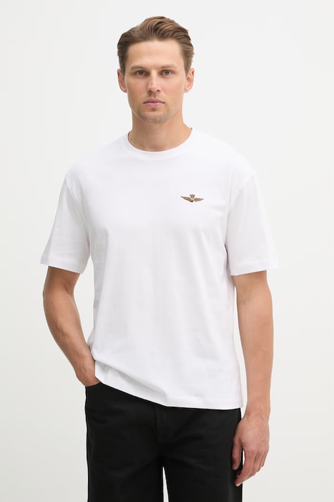 Aeronautica Militare t-shirt bawełniany męski kolor beżowy gładki TS2522UJ00641