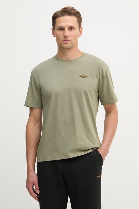 Aeronautica Militare t-shirt bawełniany męski kolor zielony gładki TS2522UJ00641