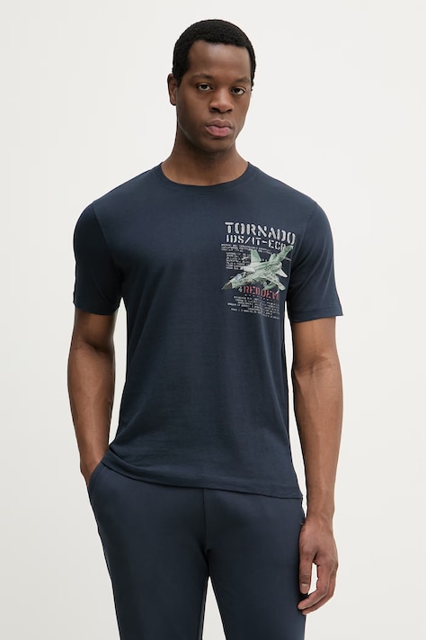 Aeronautica Militare t-shirt bawełniany męski kolor granatowy z nadrukiem TS2537UJ00727