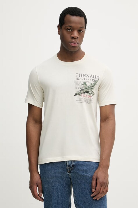 Aeronautica Militare t-shirt bawełniany męski kolor beżowy z nadrukiem TS2537UJ00727