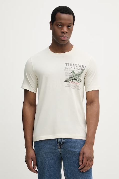 Aeronautica Militare t-shirt bawełniany męski kolor beżowy z nadrukiem TS2537UJ00727