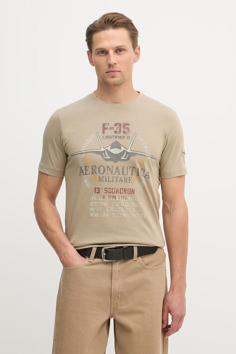 Aeronautica Militare t-shirt bawełniany męski kolor zielony z nadrukiem TS2536UJ00641