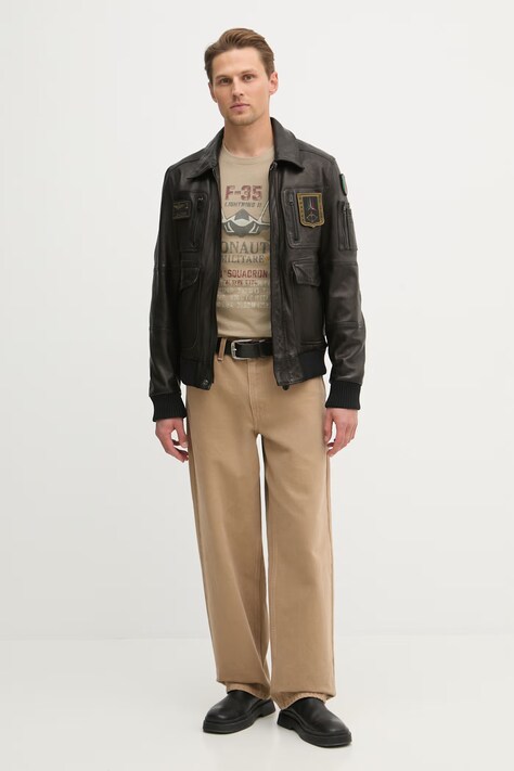 Aeronautica Militare t-shirt bawełniany męski kolor zielony z nadrukiem TS2536UJ00641