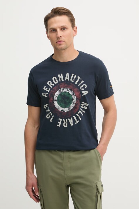 Aeronautica Militare t-shirt bawełniany męski kolor granatowy z nadrukiem TS2538UJ00727