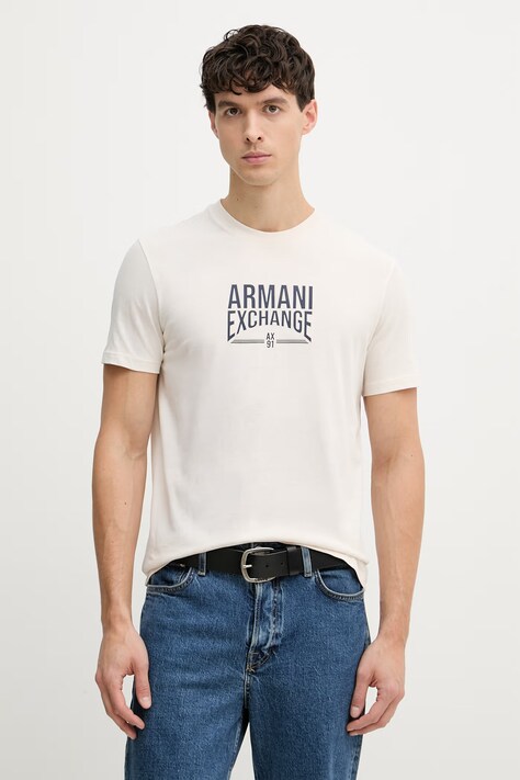 Armani Exchange kratka majica moška bombažna bež XM002452 AF10334