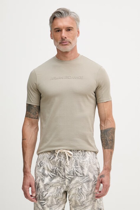 Armani Exchange T-shirt męski bawełniany beżowy XM002467 AF10356