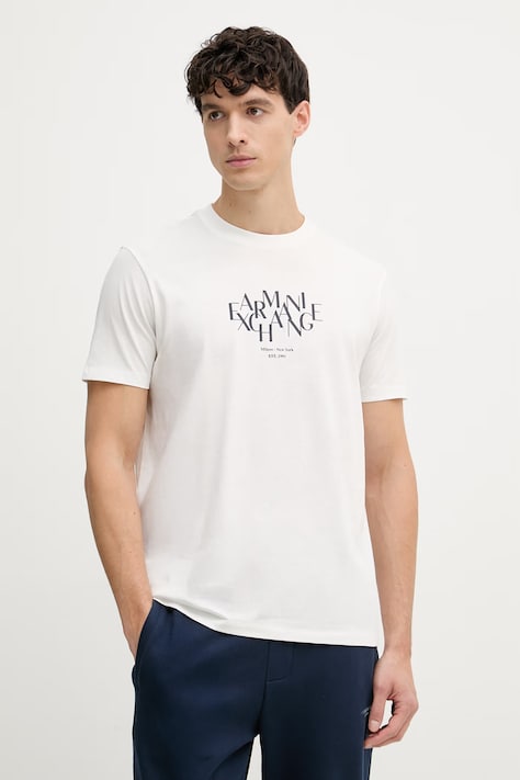 Armani Exchange t-shirt męski bawełniany beżowy AF10356