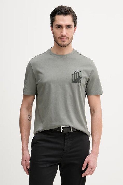 BOSS Orange t-shirt bawełniany męski kolor szary z nadrukiem 50561853