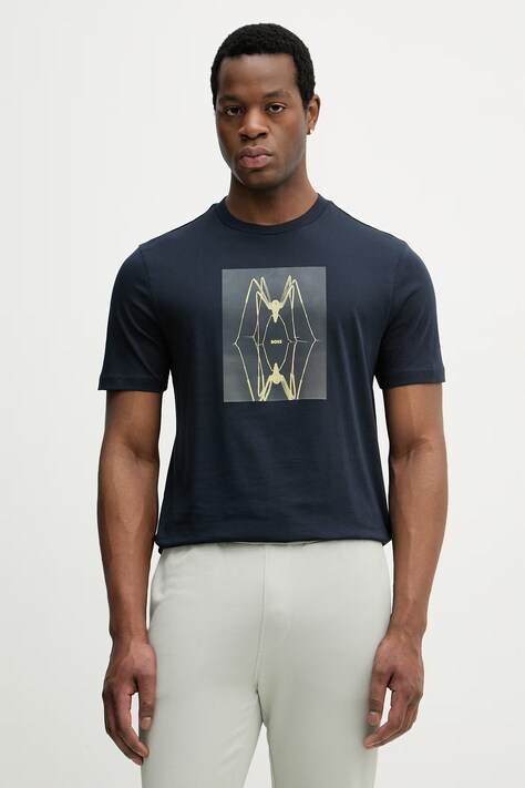 BOSS Orange tricou din bumbac culoarea bleumarin, cu imprimeu, 50561861