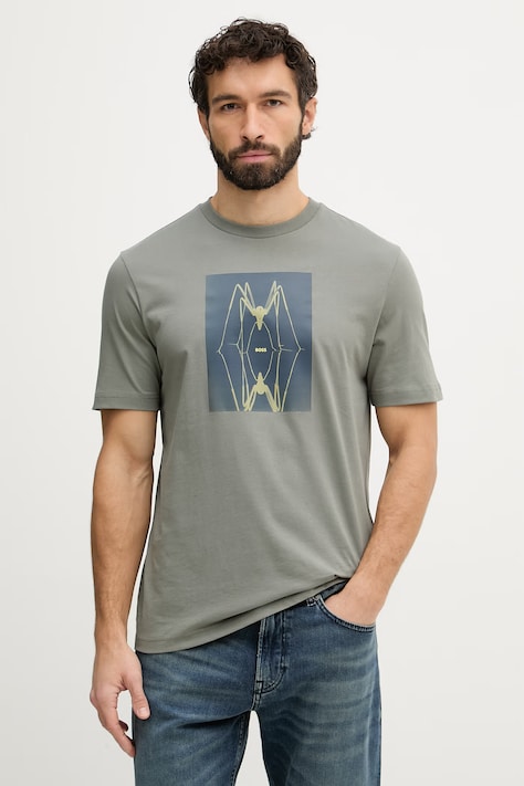 BOSS Orange t-shirt bawełniany męski kolor zielony z nadrukiem 50561861