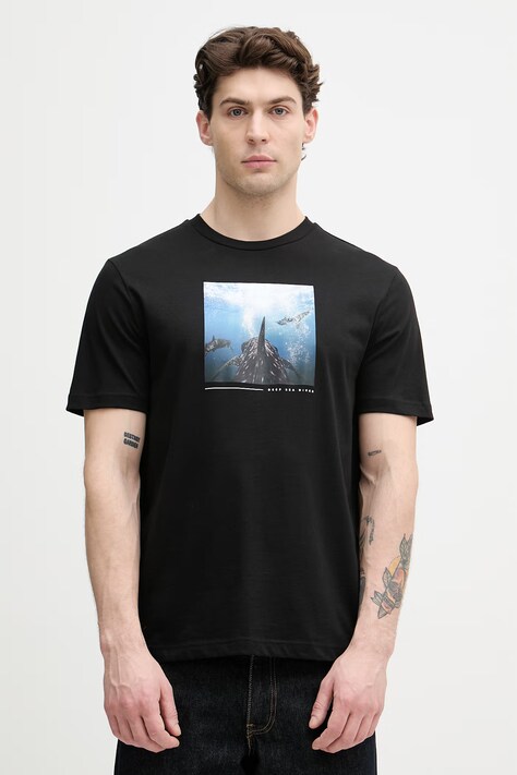 BOSS Orange T-shirt męski bawełniany czarny 50561861