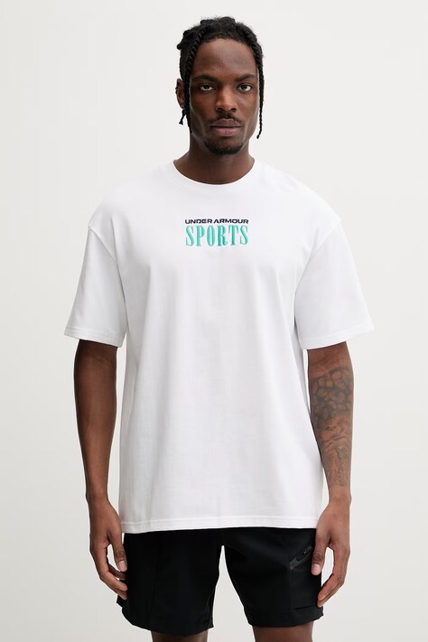 Under Armour t-shirt męski z bawełną HWT SPORTS biały 6009268