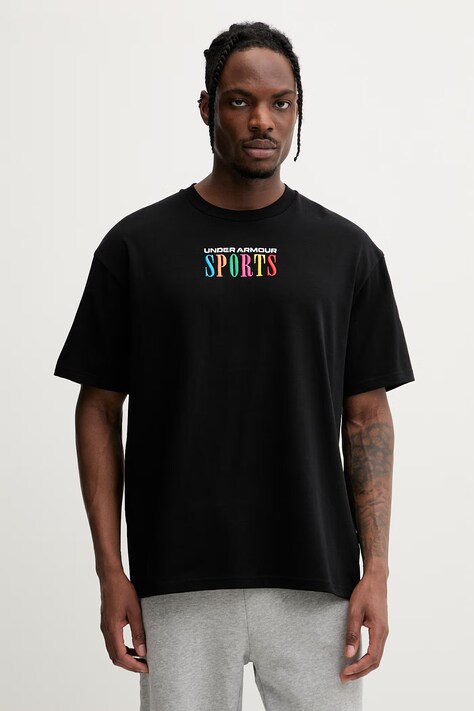 Under Armour t-shirt męski z bawełny HWT SPORTS czarny 6009268