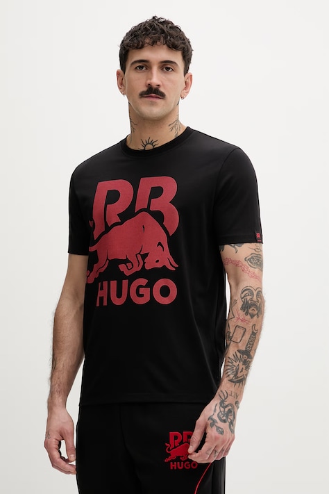 HUGO t-shirt ανδρικό βαμβακερό Dlix_RB Μαύρο 50559696