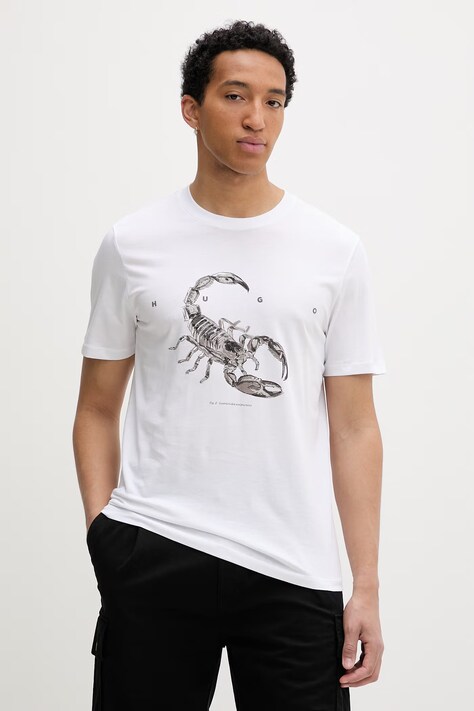 HUGO t-shirt bawełniany Discorb męski kolor biały z nadrukiem 50557672