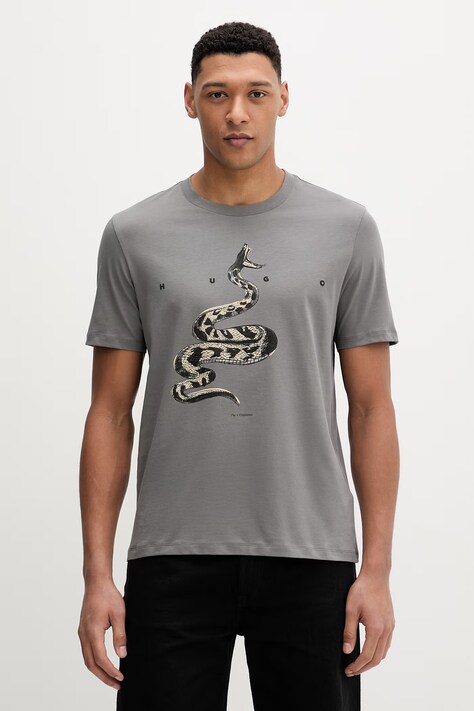 HUGO t-shirt bawełniany Discorb męski kolor szary z nadrukiem 50557672