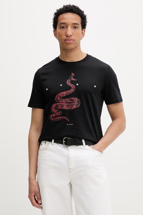 HUGO t-shirt bawełniany Discorb męski kolor czarny z nadrukiem 50557672