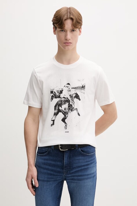 HUGO T-shirt męski bawełniany Duhorse biały 50557684