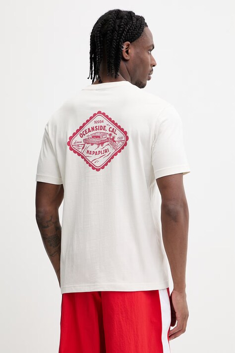 Napapijri t-shirt bawełniany FLINT męski kolor beżowy z nadrukiem NP0A4FZZFX31