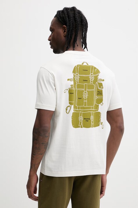 Napapijri t-shirt bawełniany FLINT męski kolor beżowy z nadrukiem NP0A4FZZN1A1