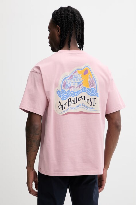 Napapijri t-shirt bawełniany FLUORITE męski kolor różowy z nadrukiem NP0A4G2FP1T1