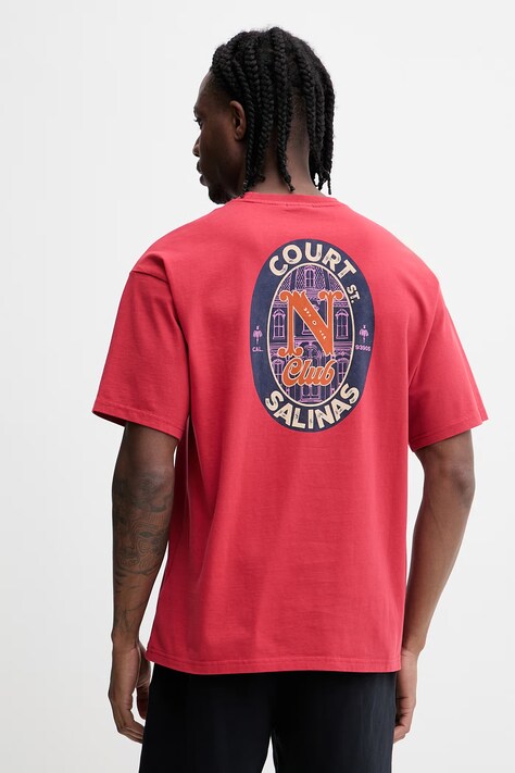 Napapijri t-shirt bawełniany FLUORITE męski kolor czerwony z nadrukiem NP0A4G2FRAQ1